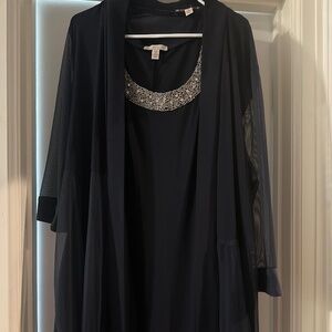 Dark Navy Formal Dress with Sheer Jacket layer.